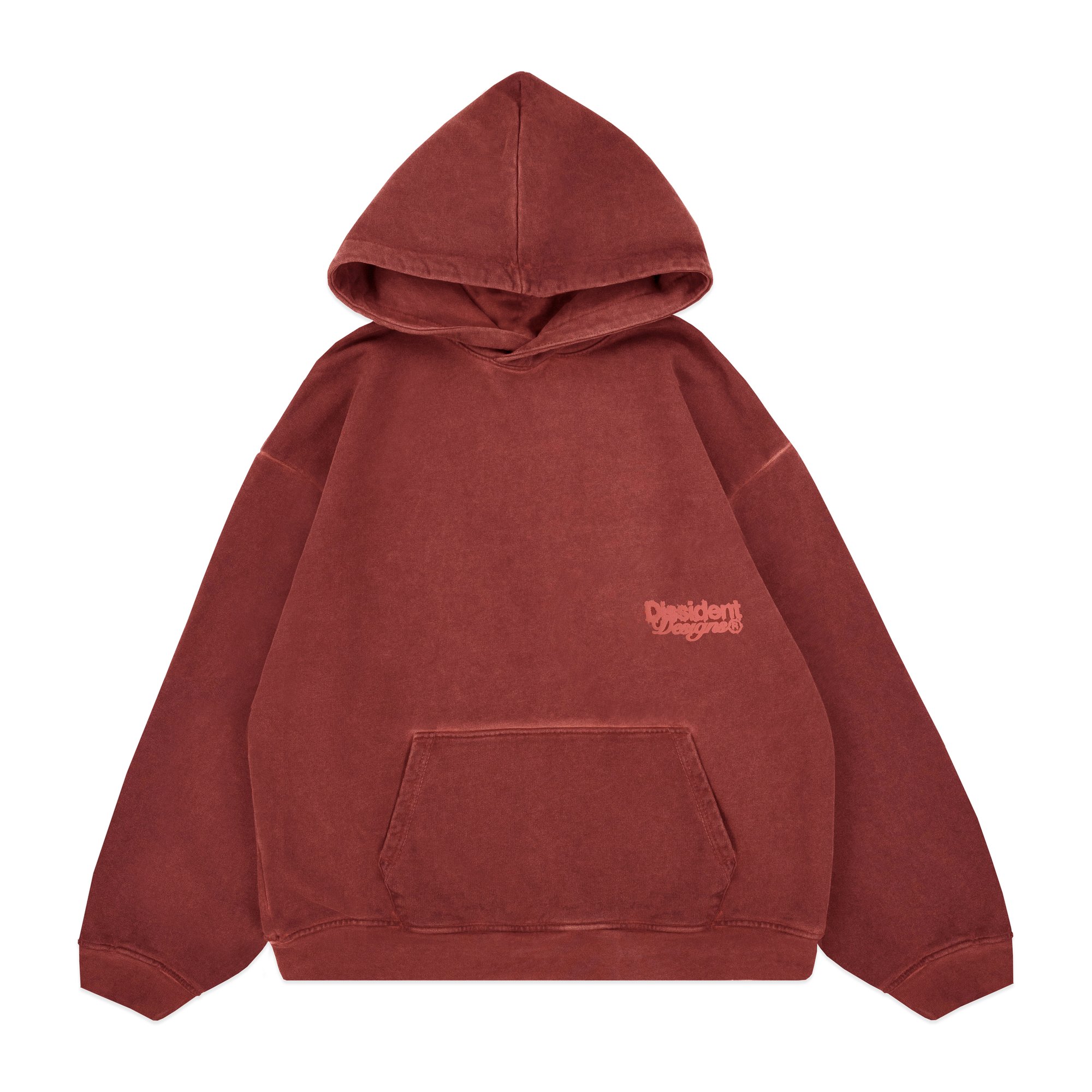 Dd Puffed Ink Dyed Hoodie In Faded Red